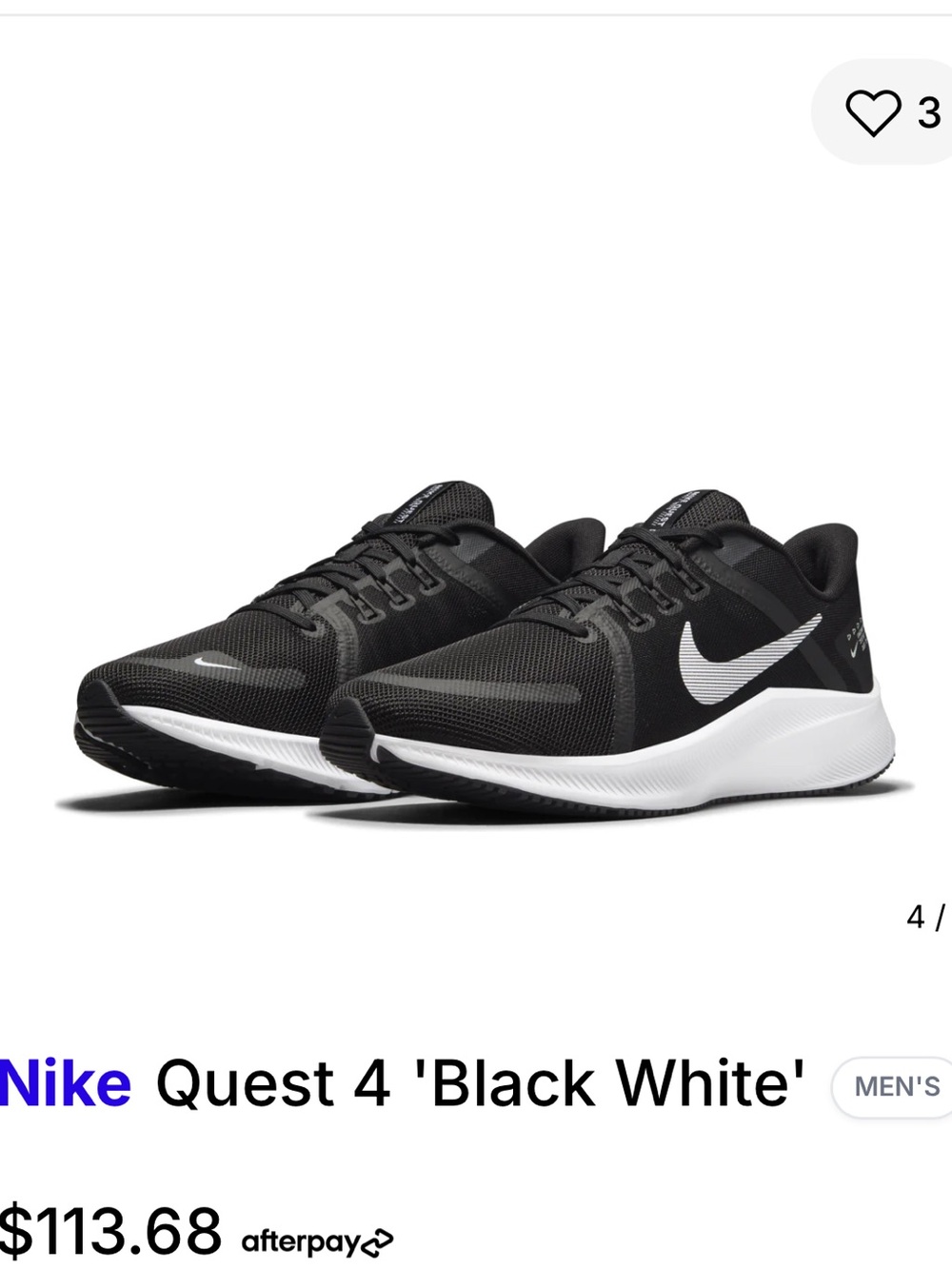 Nike Quest 4 ‘Black White’ Size 9- Barely worn